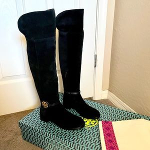 TORY BURCH MILLER BLACK SUEDE OVER THE KNEE  BOOTS 5.5 & Dust Bag NEW